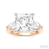 1 Ctw Tri-Mount Princess Shape Center Pear and Round Cut Diamond Semi Mount Engagement Ring in 14K Rose and White Gold